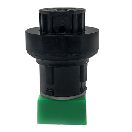 Black low flow pop-up head for Pentair in-floor pool cleaning system with green base