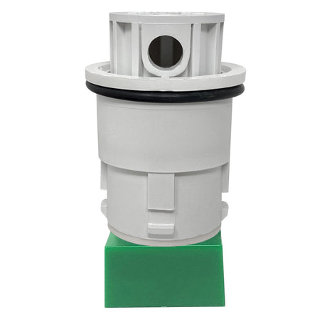 White Pentair in-floor high flow pop-up head with green base