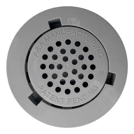 Light gray Gamma 2 Venturi pop-up pool head with perforated face and A&A Manufacturing branding