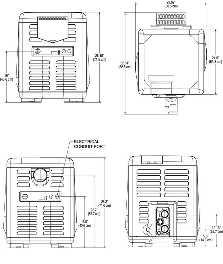 A diagram of the MasterTemp heater showing the dimenstions.