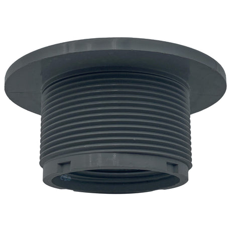 Gray threaded gunite wall fitting with wide flange end view