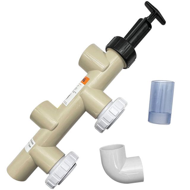 CMP cream slide valve with black handle and included plumbing adapters for Triton and FNS Nautilus filters