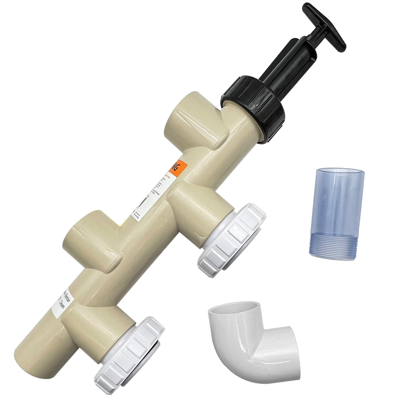 Cream slide valve assembly with black handle and white fittings for Triton and FNS Nautilus filters