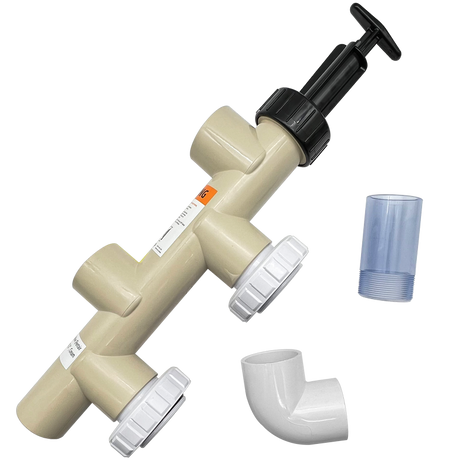 Cream slide valve assembly with black handle and white fittings for Triton and FNS Nautilus filters