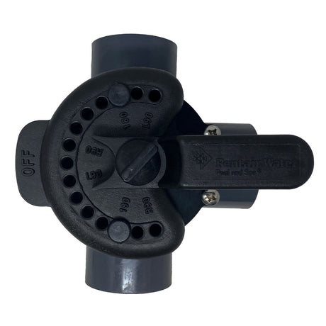 Pentair 1.5-inch 3-port PVC diverter valve with black handle and side-mounted ports
