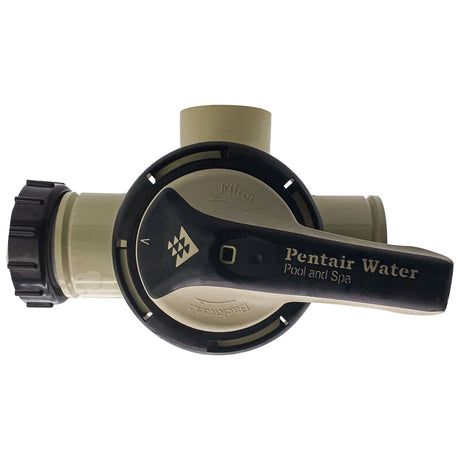 Pentair FullFloXF pool filter backwash valve with black handle and beige housing