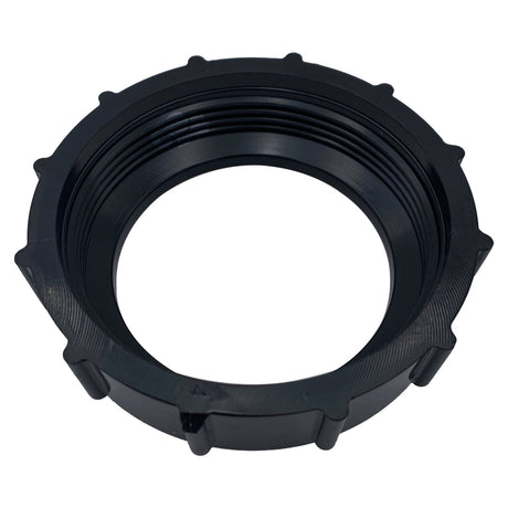 Black Pentair 2-inch by 2.5-inch valve adapter ring with threaded inner opening