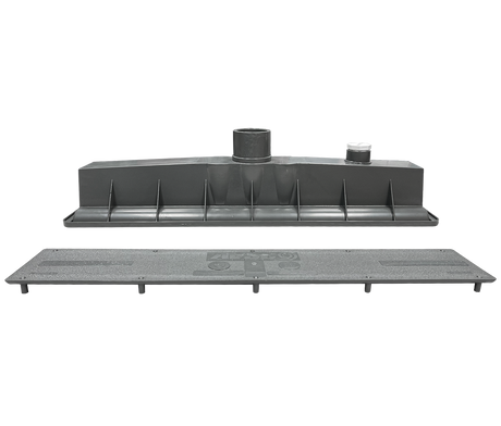 Dark gray Pentair AVSC single standard top channel drain with removable grate and side outlet ports