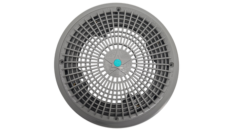 Gray AquaStar 10-inch round debris removal drain cover with radial grille pattern