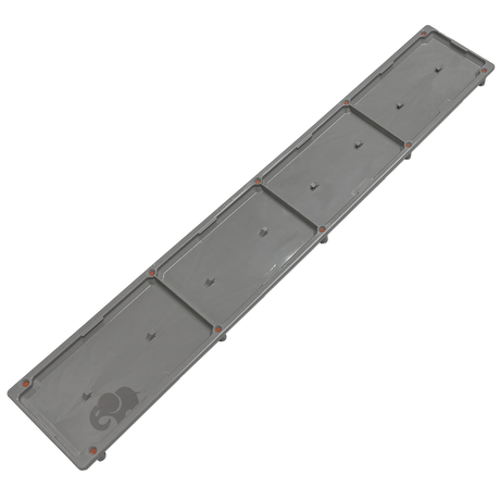 Light gray single pebble top channel drain cover with rectangular panels and Pentair logo