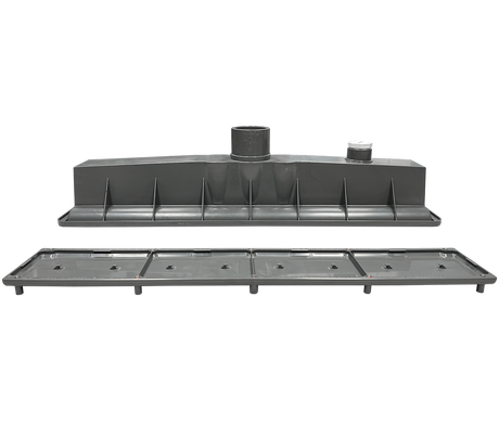 Dark gray AVSC single pebble top channel drain with raised outlet ports