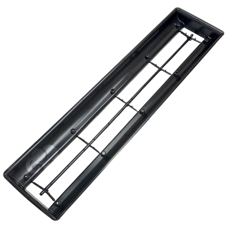 Black single pebble top channel drain with rectangular frame and center support bars
