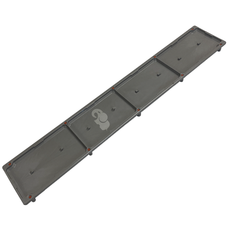 Light gray dual pebble top channel drain grate with rectangular segments and mounting points