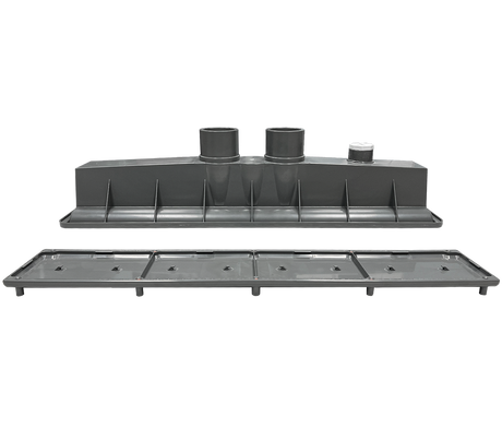 Dark gray Pentair AVSC dual pebble top channel drain assembly with cover and outlet ports