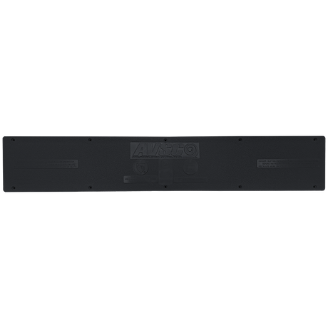Black AVSC standard drain top cover with embossed logo and mounting holes