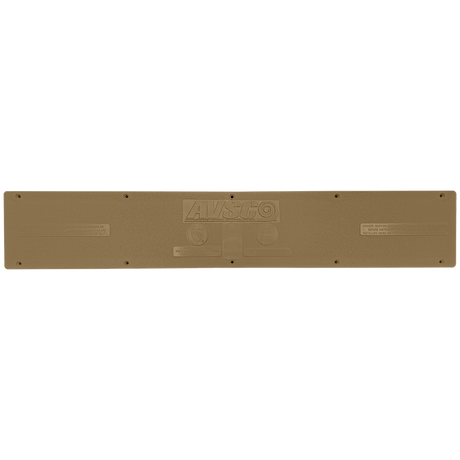 Gold rectangular AVSC standard drain top cover with embossed branding and mounting holes