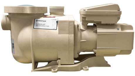 Pentair SuperFlo High Performance pool pump, 1 HP single-speed, side view in beige housing