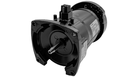 Black Pentair 3.2KW motor with threaded shaft and mounting flange, ferrite black finish