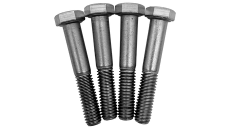 Four metal hex head screws with partially threaded shafts