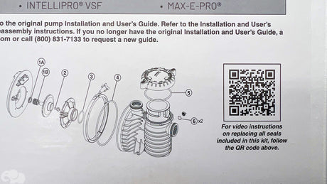 Pentair Max-E-Pro/IntelliPro seal set installation diagram with QR code