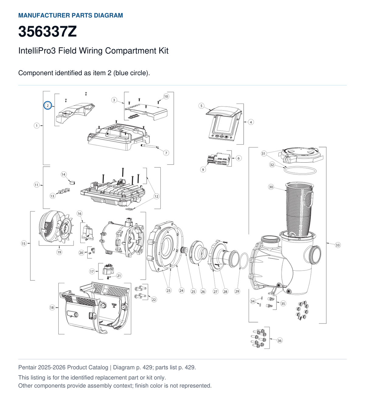 IntelliPro3 Field Wiring Compartment Kit, part 356337Z. Manufacturer reference diagram with item 2 circled; this listing is for the identified replacement part or kit only. Finish color is not represented.