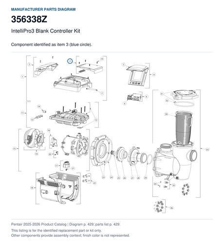 IntelliPro3 Blank Controller Kit, part 356338Z. Manufacturer reference diagram with item 3 circled; this listing is for the identified replacement part or kit only. Finish color is not represented.