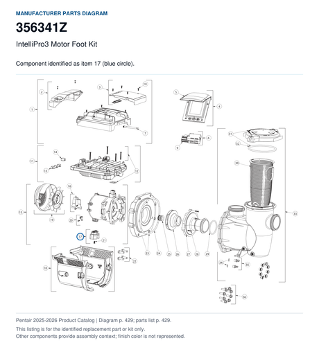 IntelliPro3 Motor Foot Kit, part 356341Z. Manufacturer reference diagram with item 17 circled; this listing is for the identified replacement part or kit only. Finish color is not represented.