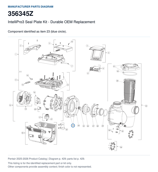 IntelliPro3 Seal Plate Kit - Durable OEM Replacement, part 356345Z. Manufacturer reference diagram with item 23 circled; this listing is for the identified replacement part or kit only. Finish color is not represented.