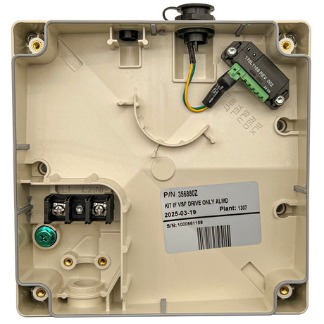 Pentair IntelliFlo VSF drive-only kit control housing with wiring terminals and label