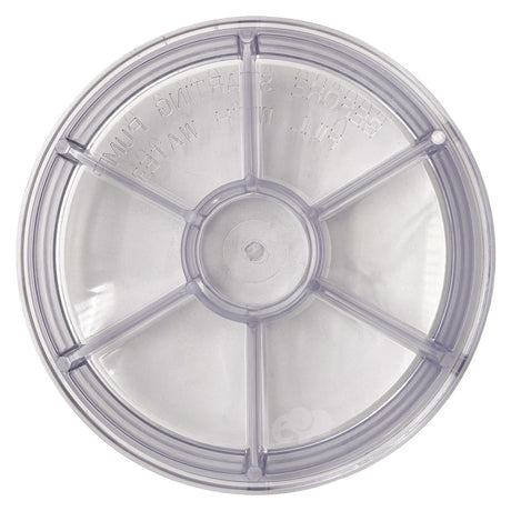 Clear round pump see-through lid with reinforced ribs and center knob opening