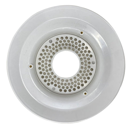 White circular pool drain retro kit with perforated center grate