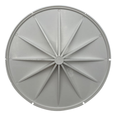Round gray plastic safety plate cover with radial support ribs