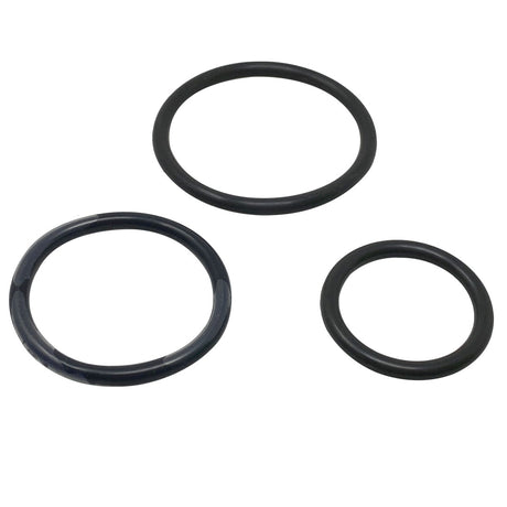 Three black replacement O-rings on a white background