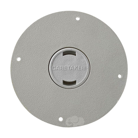 White Caretaker RetroClean pool cover with central circular cap and four mounting holes