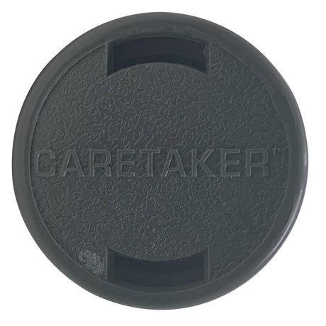 Charcoal gray Caretaker 99 high flow threaded cleaning head with textured round cover and embossed logo