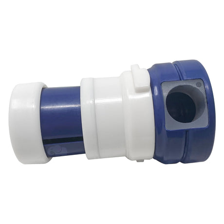 Dark blue and white Caretaker 99 high flow cleaning head with side inlet opening