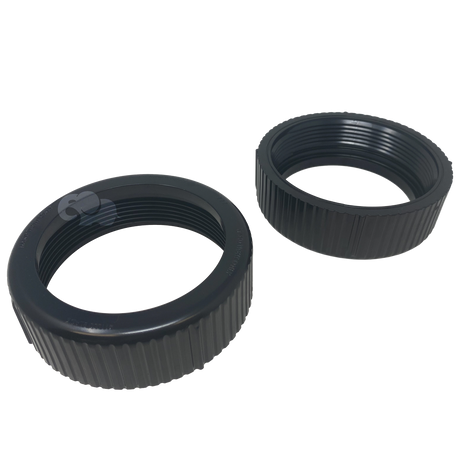 Black 3-inch threaded union kit rings for Pentair pool equipment