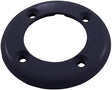 Dark blue round vinyl pool return faceplate with four screw holes.