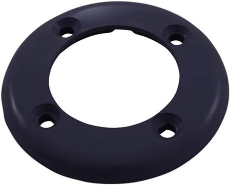 Dark blue round vinyl pool return faceplate with four screw holes.