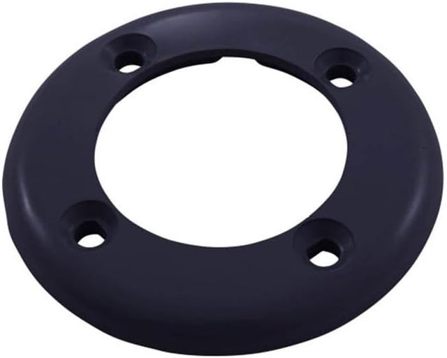 Dark blue round vinyl pool return faceplate with four screw holes.