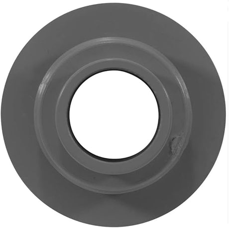 Dark gray round wall return fitting with center opening and flange flange details