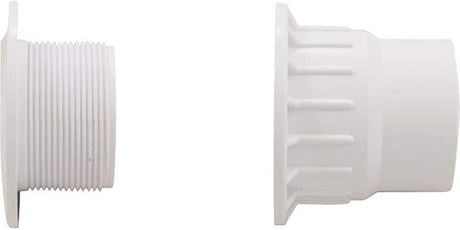 White fiberglass pool wall fitting with 1-1/2-inch socket and 2-inch spigot ends