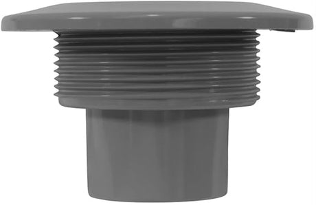 Dark gray 1.5-inch FPT insider wall return fitting with threaded body and flat cap