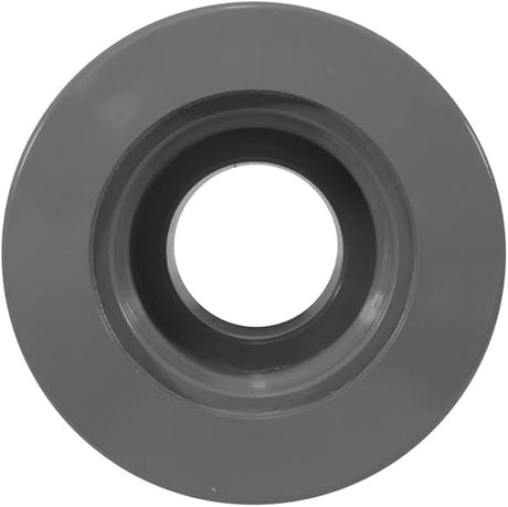 Dark gray 1.5" FPT insider wall return fitting with round flange and center opening