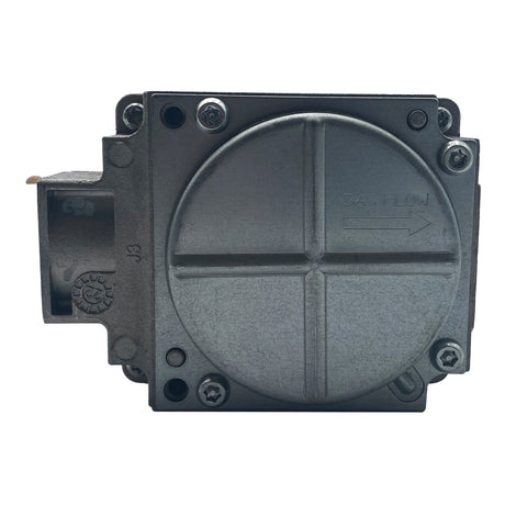Pentair combination gas control valve for MT heater burner system, black metal housing with gas flow arrow