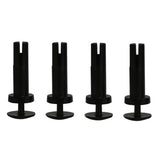 Four black pin and anchor assembly replacement parts on white background