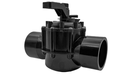 Jandy Never Lube 2-port pool valve with black handle and 2 1/2"-3" pipe connections