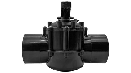 Black Jandy Never Lube 2-port pool valve with two side connections and top handle