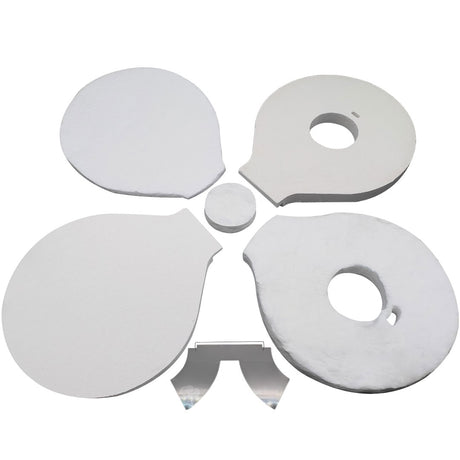 Replacement tube sheet coil assembly kit for pool and spa heater, shown with multiple white foam and metal components