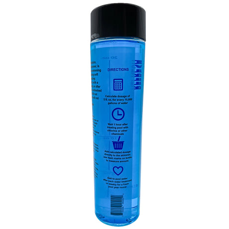 Blue inSPAration Pool Refresh bottle with black cap on white background